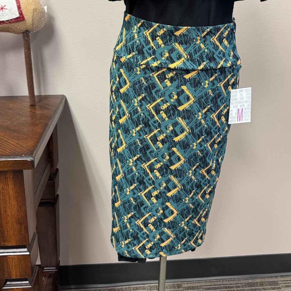 LuLaRoe Cassie Pencil Skirt Black Teal NWT size M